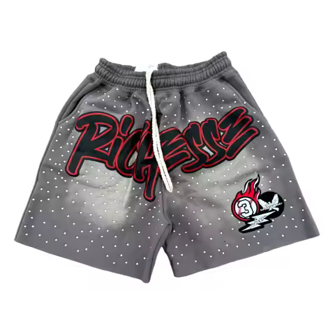 New Richesse Graphic Shorts Men Y2K Streetwear Letter Print Star Mesh Shorts Summer Hip Hop Harajuku