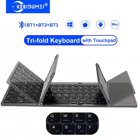 Three Bluetooth Keyboard with Touchpad Tri-fold Keyboard Mini Keyboard Rechargeable Keyboard for PC 