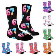 WOAY 67 Meme Crew Long Socks, Cotton Cartoon 67 Meme Ice Cream Socks, Funny Lightweight Warm Breatha