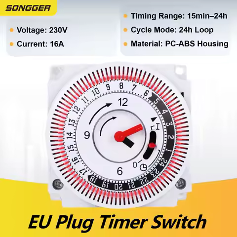 GT01 Mechanical Timer Switch 24‑Hour Heavy Duty Rotary Dial Timer Socket Plug‑In Analog Household Co