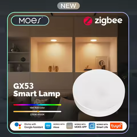 MOES Tuya ZigBee Smart LED Lamp GX53 Light Bulb Color Changing Dimmabl Music Sync Restaurant Cabinet