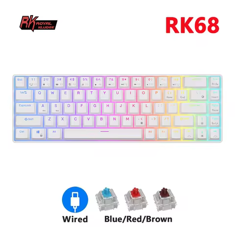 RK68 Royal Kludge Wired Mechanical Keyboard Hot-swappable 68 Key 68% RGB Backlit Gaming Keyboard Wit