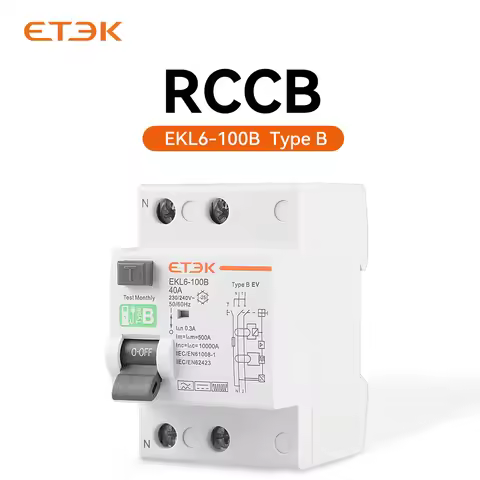 ETEK RCD RCCB Type B Earth Leakage Residual Current Circuit Breaker Evse 2P 4P 40a 63a 100a 30ma 300