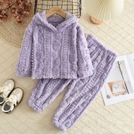 Bear Leader Baby Girls Purple Flannel Clothes Sets Korean Version Jacquard Top + Pants 2-piece Suits