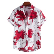 Summer Hawaiian Short Sleeve Floral Polo Beach Outfit For Men.