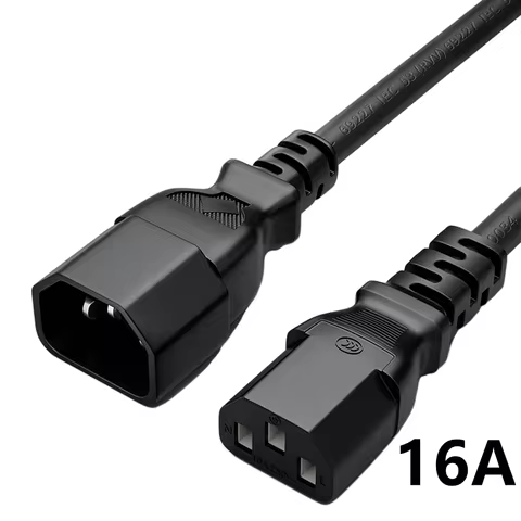 Black 1.0M 2M 3M PVC Copper IEC320 C13 C14 C15 extension power cord 10A / 16A IEC C14 C13 Extension 