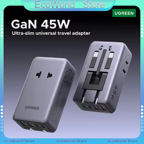 UGREEN GaN 45W Universal Travel Charger Adapter Plug Adaptor 2 USB Ports 2 Type C 2 AC Outlet For US