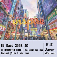 15D JAPAN 30Gb 4GB 4G + 3G unlimited data