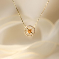 Eight-pointed Star Sunshine Pendant Necklace Collarbone Necklace S925 Sterling Silver Plated with 14K Gold Yellow Crystal Girl Woman Online Celebrity