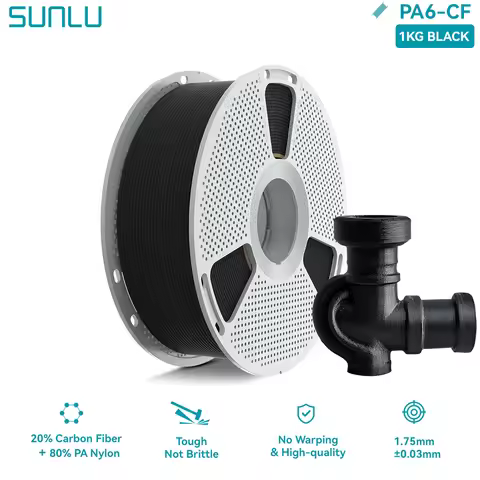 SUNLU PA6-CF 3D Filament 20% Carbon Fiber High Strength & Toughness Frosted Nylon 1.75mm Engineering