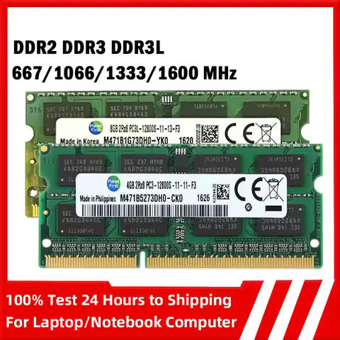 Laptop RAM 2GB 4GB 8GB DDR2 DDR3 DDR3L 667 800 1066 1333 1600MHz 8500S 10600S 12800S Notebook memory