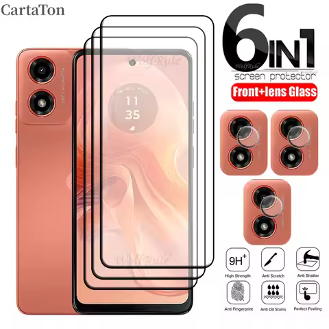 6-in-1 For Motorola Moto G04 Glass For Moto G04 Tempered Glass Full Glue Cover 9H Screen Protector F