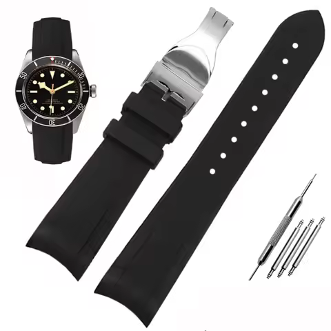 22mm Curved End Watch Band For Tudor Black Bay Omega IWC Seamaster Soft Silicone Waterproof Strap Ru
