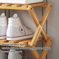 BESTPROMO 26cm Portable Cross-Fold Wooden Shoe Rack - Minimalist Stacked Sandal Rack for Small Space