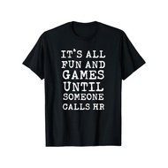 ItS All Fun And Games HR Funny Quotes Human Resources Gift T-Shirt, Trendy Cotton Tops Short Sleeve,