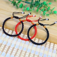 Adjustable Red Tassel String Bracelet Hand Braided Ethnic Style For Men Women Couples Birth I6e3
