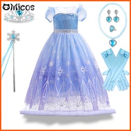 Disney Frozen Elsa Anna Princess Dress for Girls White Sequined Mesh Ball Gown Carnival Clothing Kids Cosplay Snow Queen Costume