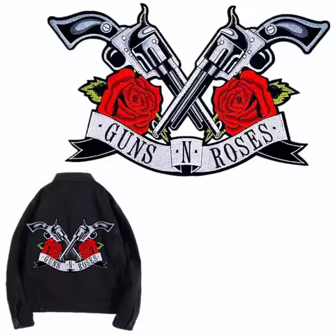 Double Guns N Roses Patch Rock Band Embroidered Applique Iron-on Jacket DIY Fashion Stickers Punk Cl