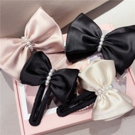 Korea Korea New Style Premium Hair Accessories Satin Pearl Bow Hair Clip Side Clip Bangs Ponytail Cl