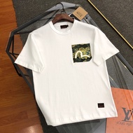 Evisu/Fushen T-shirt Uniseks, T-shirt Bercetak, T-shirt Leher Bulat, T-shirt Longgar, Baju Lengan Pe