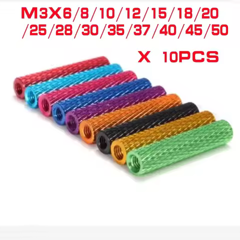 10pcs/lot M3 m3x6/8/10/12/15/18/20/25/28/30/35/37/40/45/50 colourful aluminum knurled spacer standof
