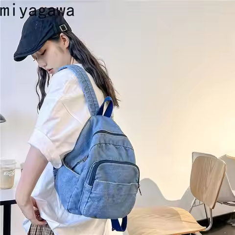 Miyagawa Denim Mini Book Bag Women's Small Casual Backpack Causal Retro Fashion Shopping Jeans Backp