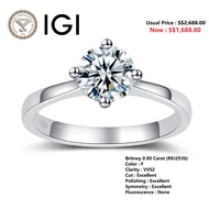 18K (750) White Gold IGI LAB GROWN DIAMOND BRITNEY 0.80ct F Color 3 Excellent NONE Fluorescence (RKI
