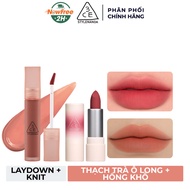 Combo 3CE Son Kem Lì Laydown - Thạch Trà Ô Long 4.6g + Son Thỏi 07 Knit - Hồng Khô 1.5g