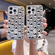 Crystal diamond electroplated mirror shell Love Little Black Cat For iPhone 12 14 11 13 15 16 14PRO 