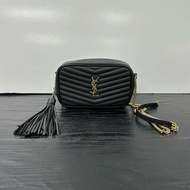YSL 黑金LOU牛皮流蘇相機肩背斜背包 19*5*11 98新配件塵袋
