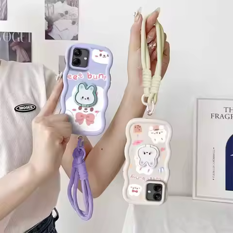 3pcs( Cute Rabbit Phone Case+Lanyard+Rabbit Stand) For Galaxy M05/M01 Core/M02/M02s/M04 Phone Case