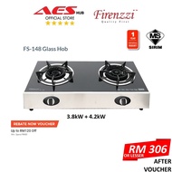 Firenzzi 2 Burner Free Standing Tempered Glass Top Stainless Steel Gas Stove (3.8Kw + 4.2Kw) Fs-148 Fs148
