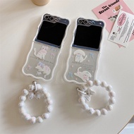 Samsung Galaxy Z Flip 5 Phone Case Fashion Wavy Edge Puppy Kitten Chain Z Flip 4 Z Flip 3 Phone Prot