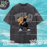 24h Shipping N9THNOVA polo bear vintage washed pure cotton T-shirt, style retro 1