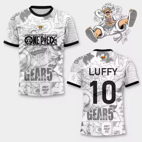 One Piece Luffy Gear 5 Nika Manga Style 3D Soccer Jersey Men's Anime Football Tee Summer Children's