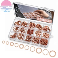 350 PCS 10 Sizes Crush Washer Kit Heat Resistant Red Copper Crush Gasket Assortment Kit for Machiner