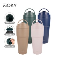 【WOKY 沃廚】 (買一送一) –[●●]渾圓杯-手提雙層陶瓷易潔層保溫杯750ml