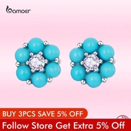 Bamoer 100 925 Sterling Silver Simple Turquoise Flower Piercing Ear Stud Earrings for Women Genuine S925 Fine Jewelry Wholesale