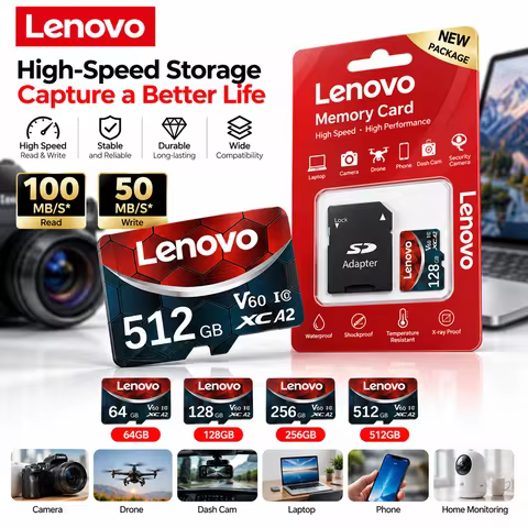 Lenovo SD Memory Card 512GB 256GB 128GB 64GB High Speed Micro SD Card V60 U3 TF Flash Cards 4K HD Wa