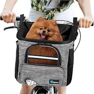 PetAmi Dog Bike Basket, Soft-Sided Ventilated Dog Bike Carrier Backpack, Dog Pet Bicycle Basket for Bike Handlebar, Small Medium Puppy Cat Kitten Car Booster Seat with Safety Strap (Gray)