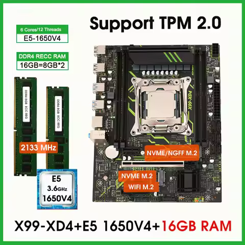 X99 Kit TPM2.0 PIN Motherboard LGA 2011-3 Set Kit Xeon With E5 1650 V4 Processor 16GB DDR4 2133MHz M