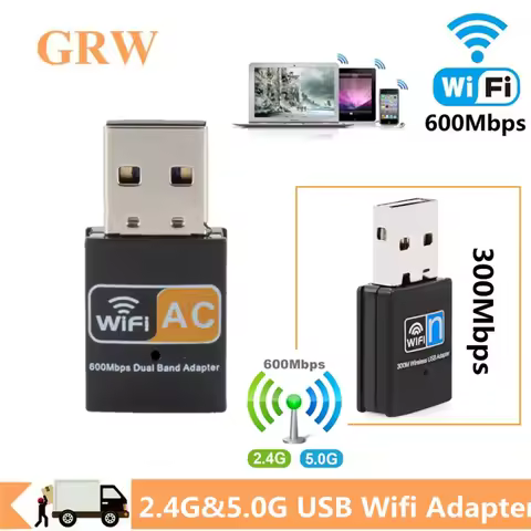 GRWIBEOU USB WiFi Adapter 600Mbps 2.4GHz 5GHz WiFi Antenna Dual Band 802.11b/n/g/ac Mini Wireless Co