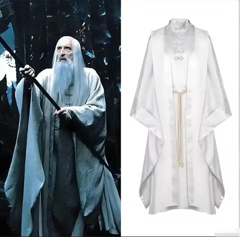 Lord of the Rings Saruman Wizard Robe Cosplay Costume Men Halloween Long Cape Outfit