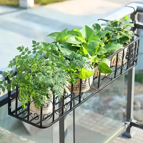 Iron Balcony Hanging Flower Rack Wall Pot Holder Guardrail Shelf Window Plant Stand Home Garden Deco