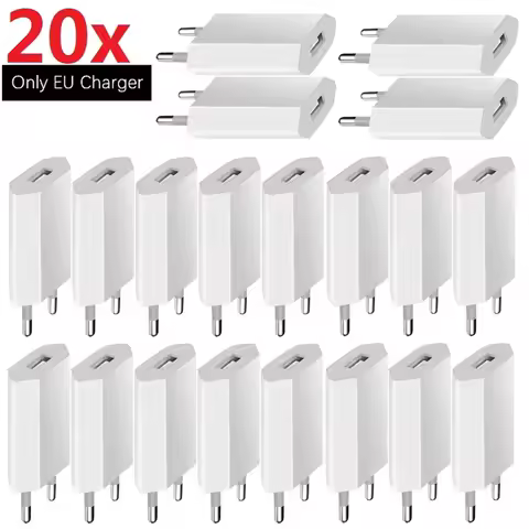20 Pcs Portable 5V 1A Eu US 5W AC Usb Wall Charger Travel Power Adapter For IPhone 7 8 x 12 13 14 Sa