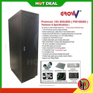 GrowV Premium 15U 600x800 Heavy Duty Floor Stand Server Rack With Temperature Monitoring and Extended Equipment Tray