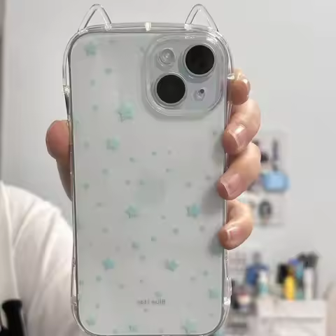 Minimally Blue Star Cat ears 3D Phone Case For iPhone 17 Pro Max Air X XR XSMax 7 8 Plus 16 15 14 13