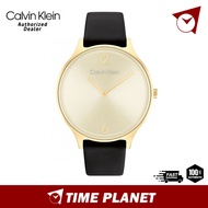 [Official Warranty] Calvin Klein Black Leather Champagne Dial Women Watch 25200008