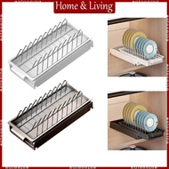 AOTO Drawer Dish Rack Kitchen Dish Drainer Carbon Steel Plate Drying Rack with Tray
