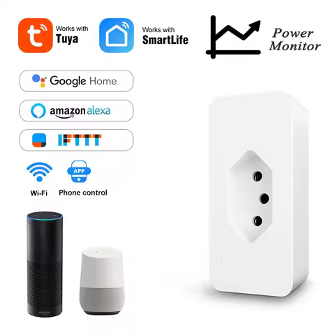 Tuya Wifi Smart Brazil Switch Plug WIFI Smart Brazil Socket Smart Life Brazil Outlet With Power Moni